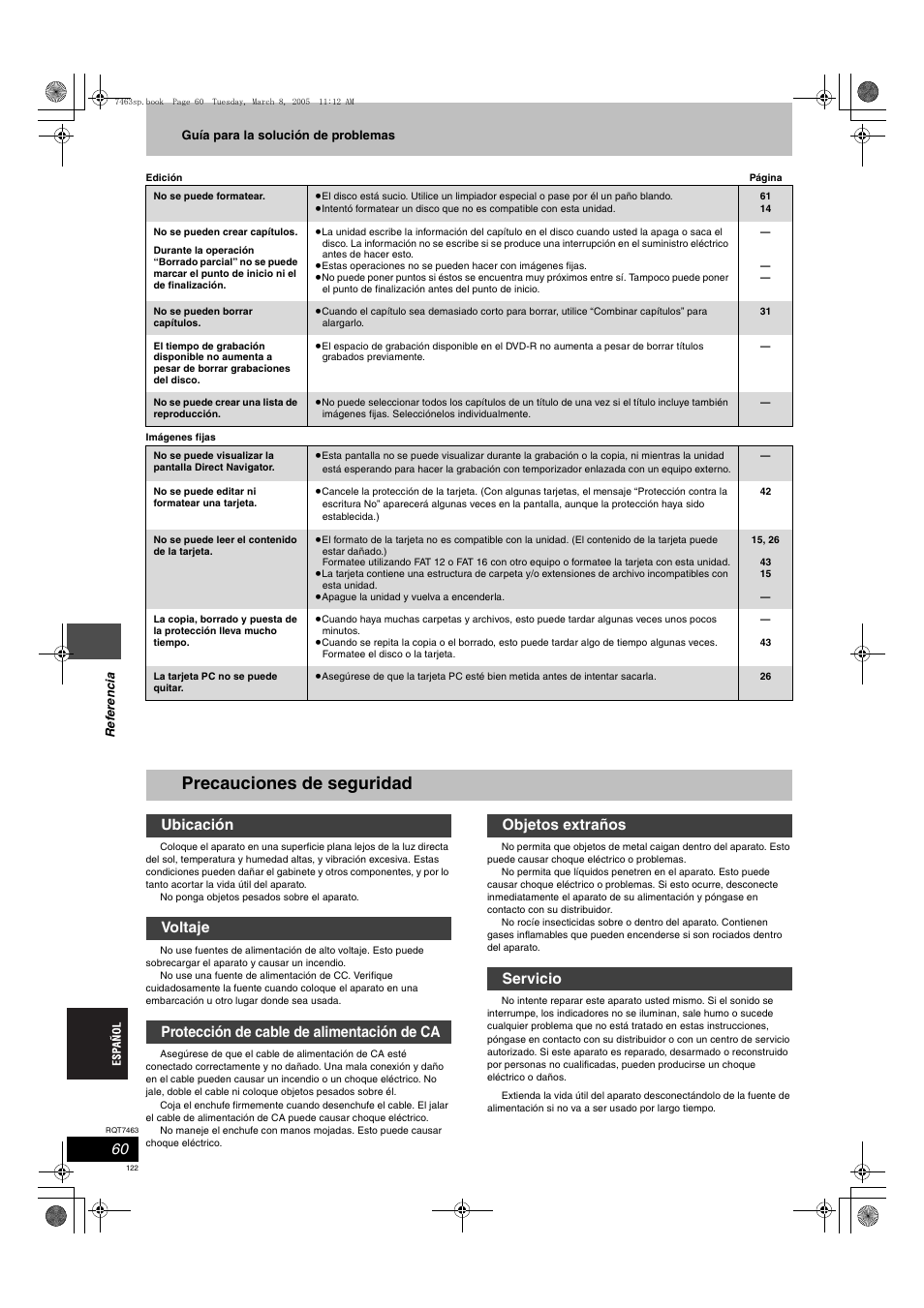 Precauciones de seguridad | Panasonic DMRE95H User Manual | Page 122 / 124