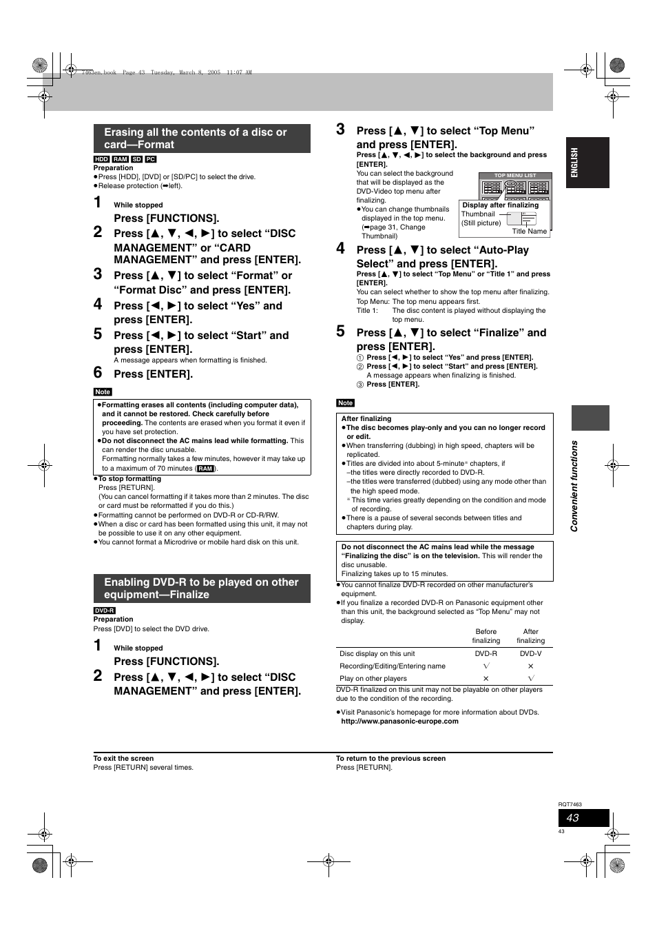 Panasonic DMRE95H User Manual | Page 43 / 124