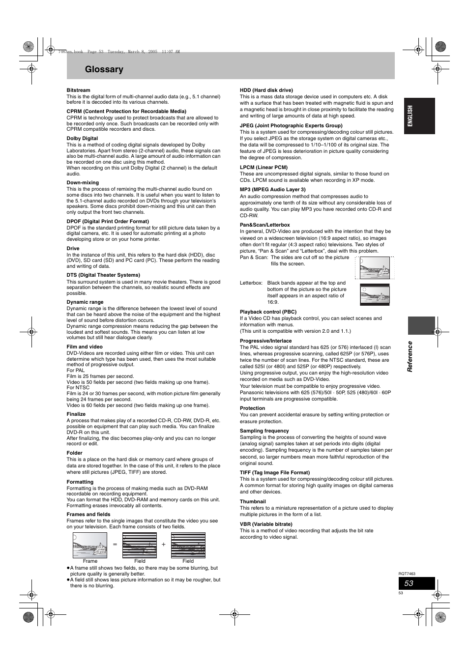 Glossary | Panasonic DMRE95H User Manual | Page 53 / 124