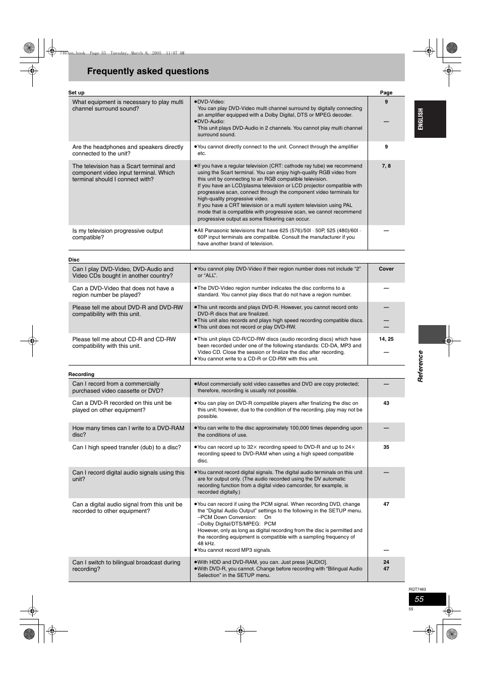 Frequently asked questions | Panasonic DMRE95H User Manual | Page 55 / 124