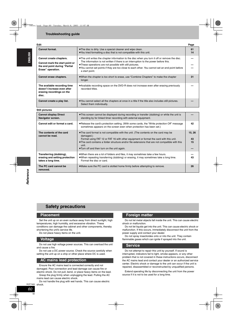 Safety precautions | Panasonic DMRE95H User Manual | Page 60 / 124