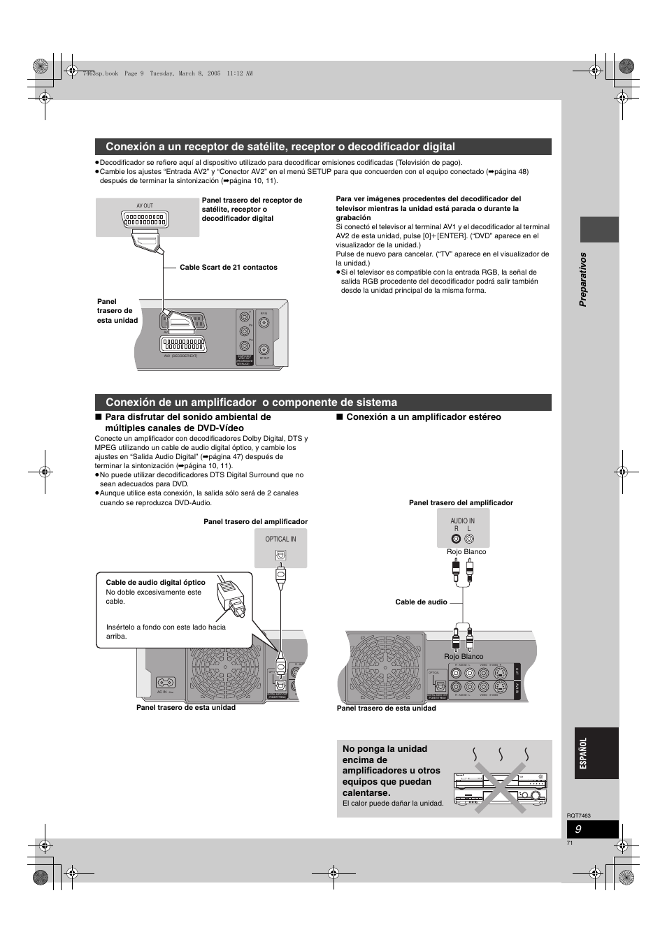 Prep a rat iv o s, Conexión a un amplificador estéreo | Panasonic DMRE95H User Manual | Page 71 / 124