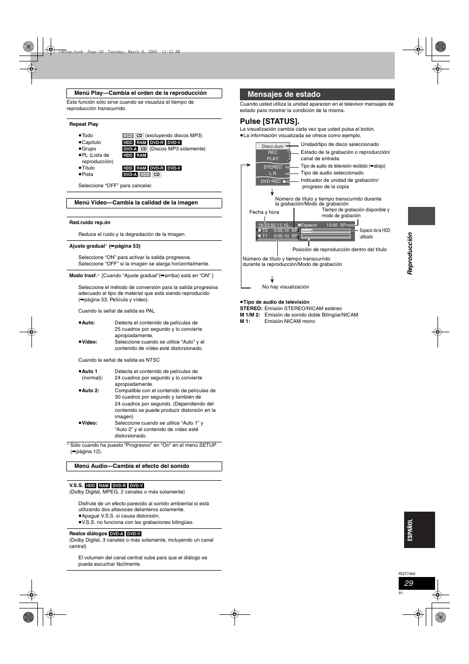 Pulse [status, Mensajes de estado | Panasonic DMRE95H User Manual | Page 91 / 124