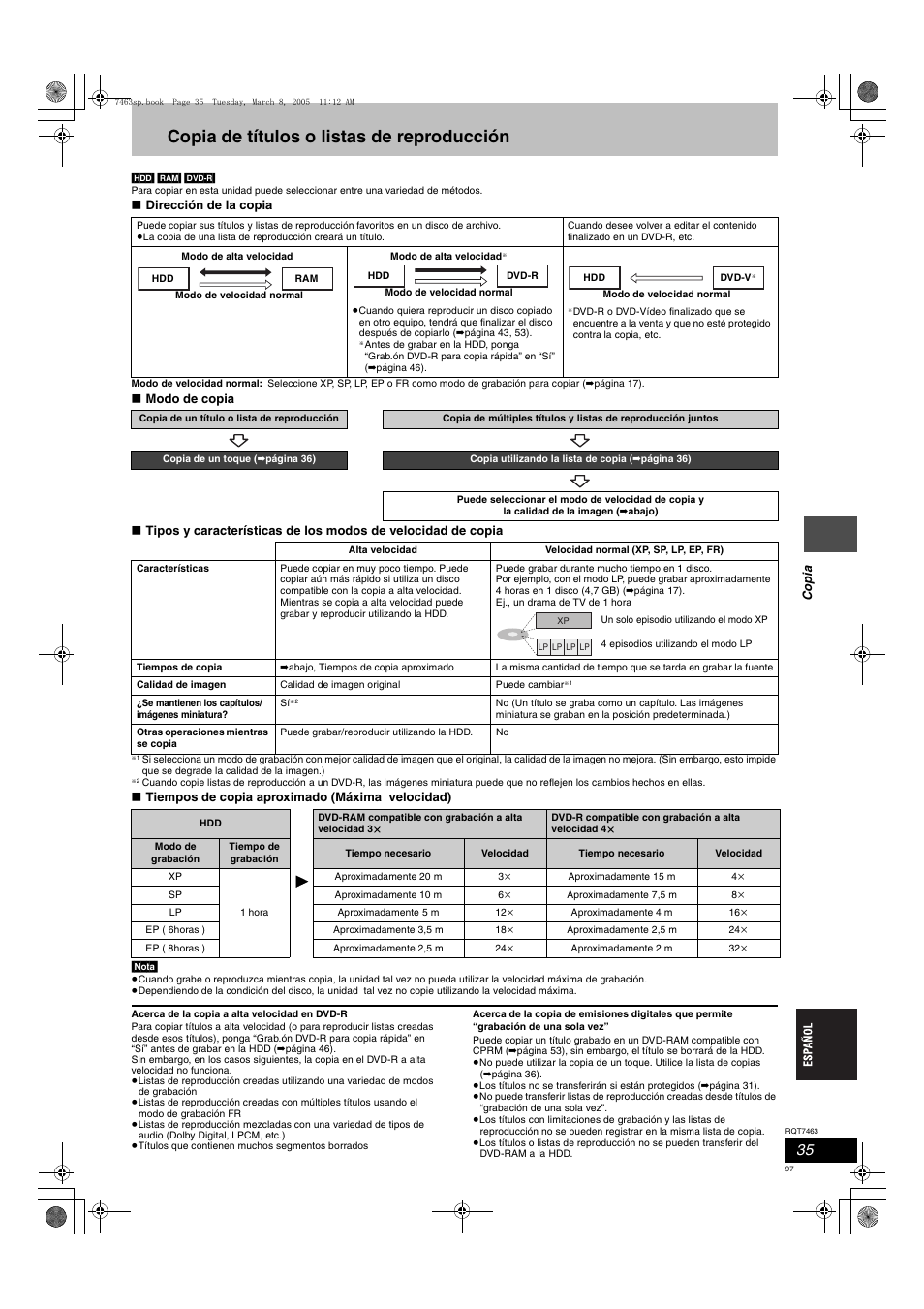 Copia de títulos o listas de reproducción | Panasonic DMRE95H User Manual | Page 97 / 124