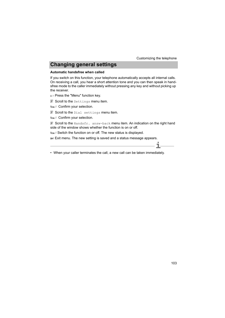 Automatic handsfree when called, P. 103) ), P. 103) | Changing general settings | Avaya T3 (IP) Comfort User Manual | Page 103 / 172