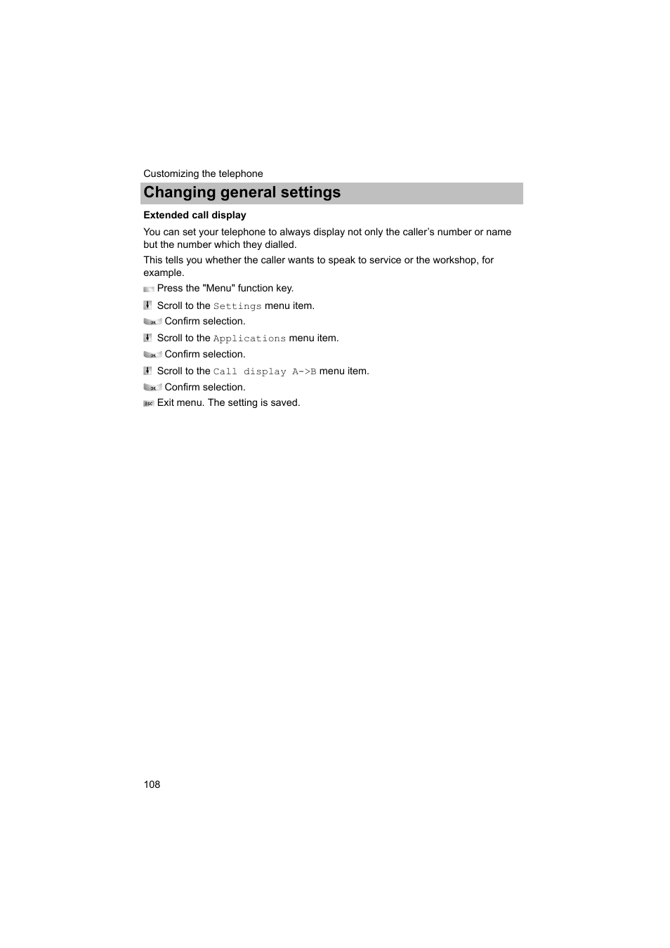 Extended call display, P. 108), Changing general settings | Avaya T3 (IP) Comfort User Manual | Page 108 / 172