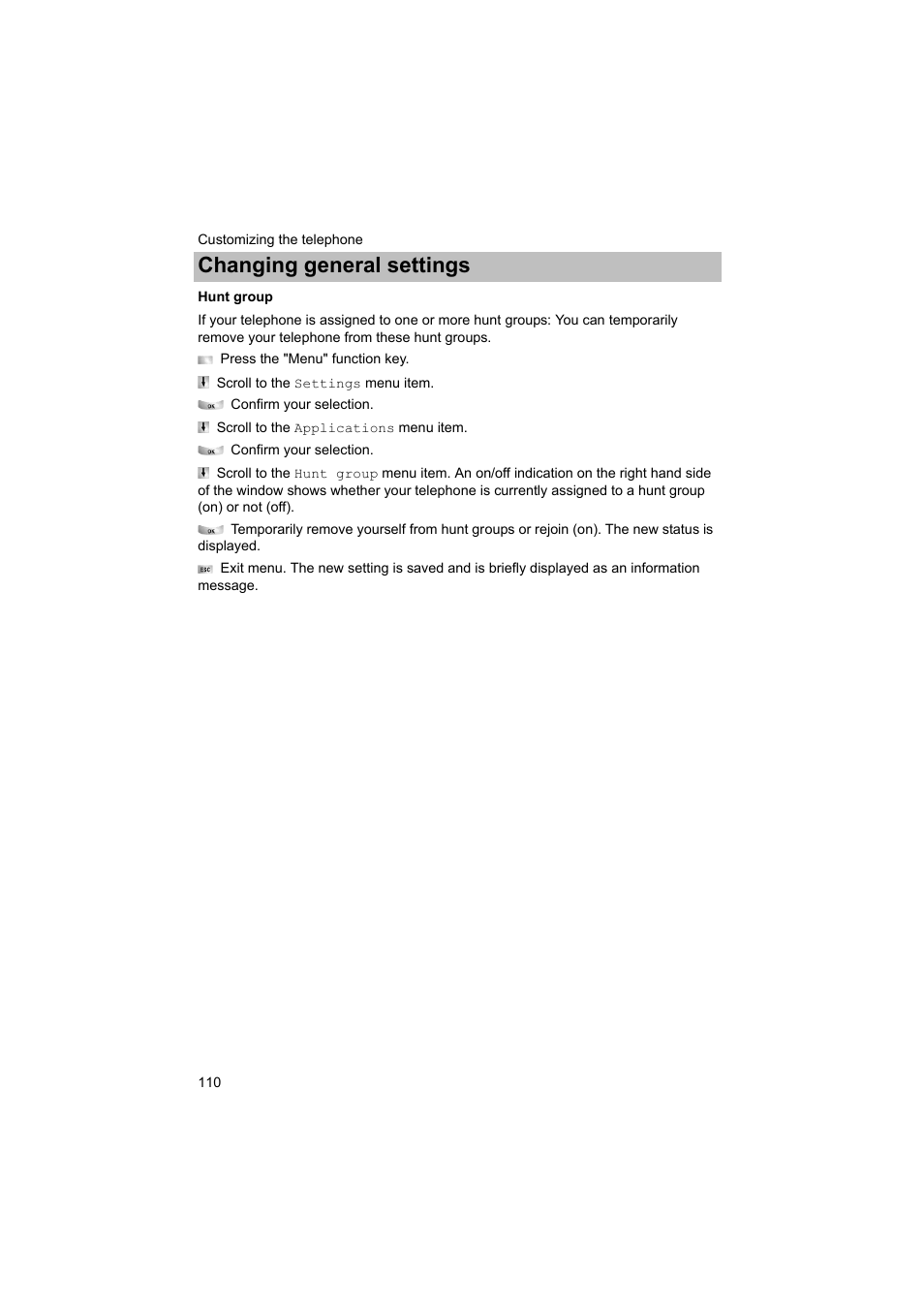 Hunt group, P. 110), Changing general settings | Avaya T3 (IP) Comfort User Manual | Page 110 / 172