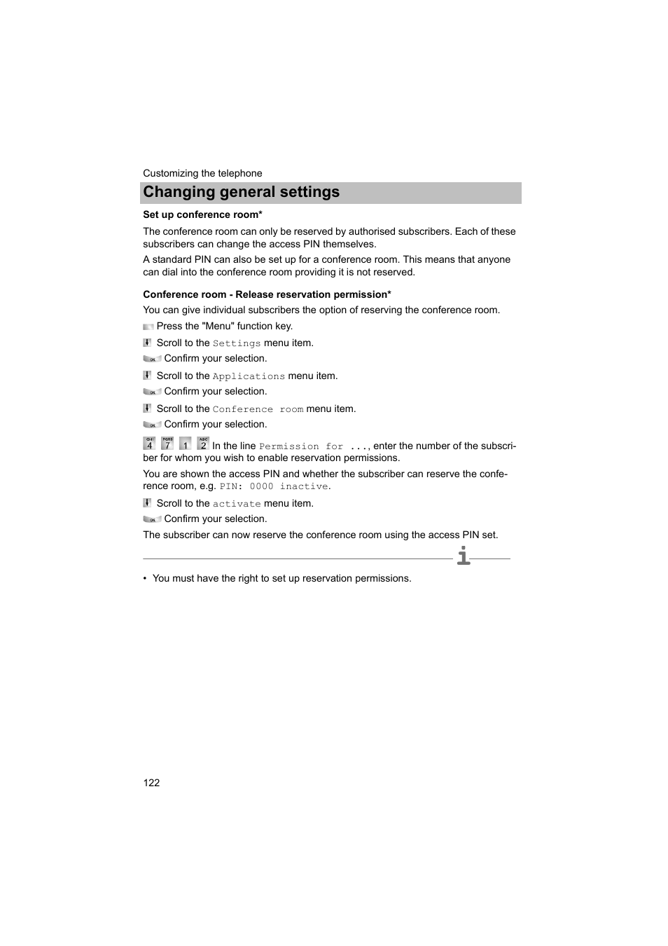 Set up conference room, P. 122), Changing general settings | Avaya T3 (IP) Comfort User Manual | Page 122 / 172