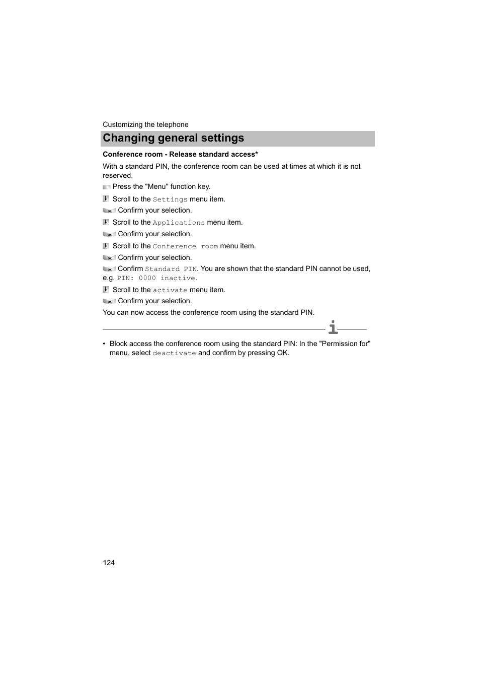 Conference room - release standard access, Changing general settings | Avaya T3 (IP) Comfort User Manual | Page 124 / 172