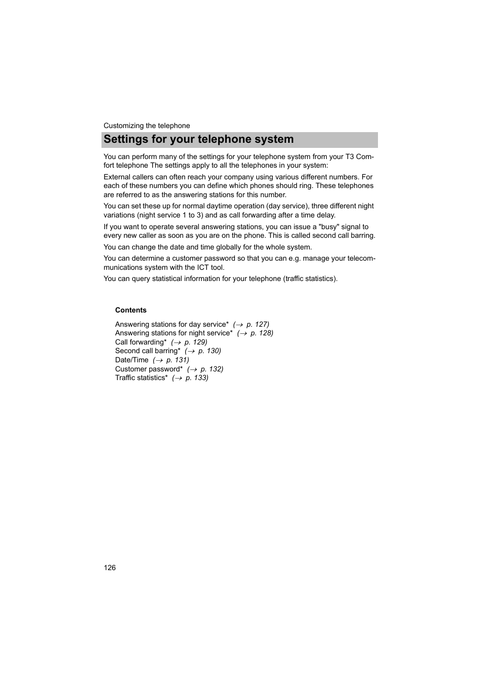 Settings for your telephone system | Avaya T3 (IP) Comfort User Manual | Page 126 / 172