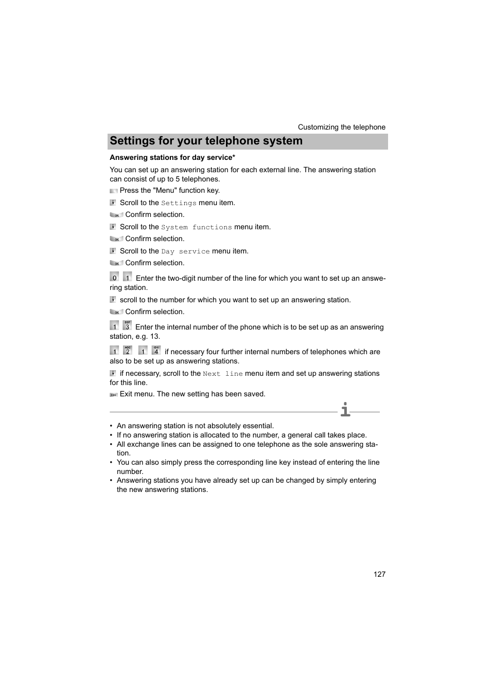 Answering stations for day service, For day service, P. 127) | Settings for your telephone system | Avaya T3 (IP) Comfort User Manual | Page 127 / 172