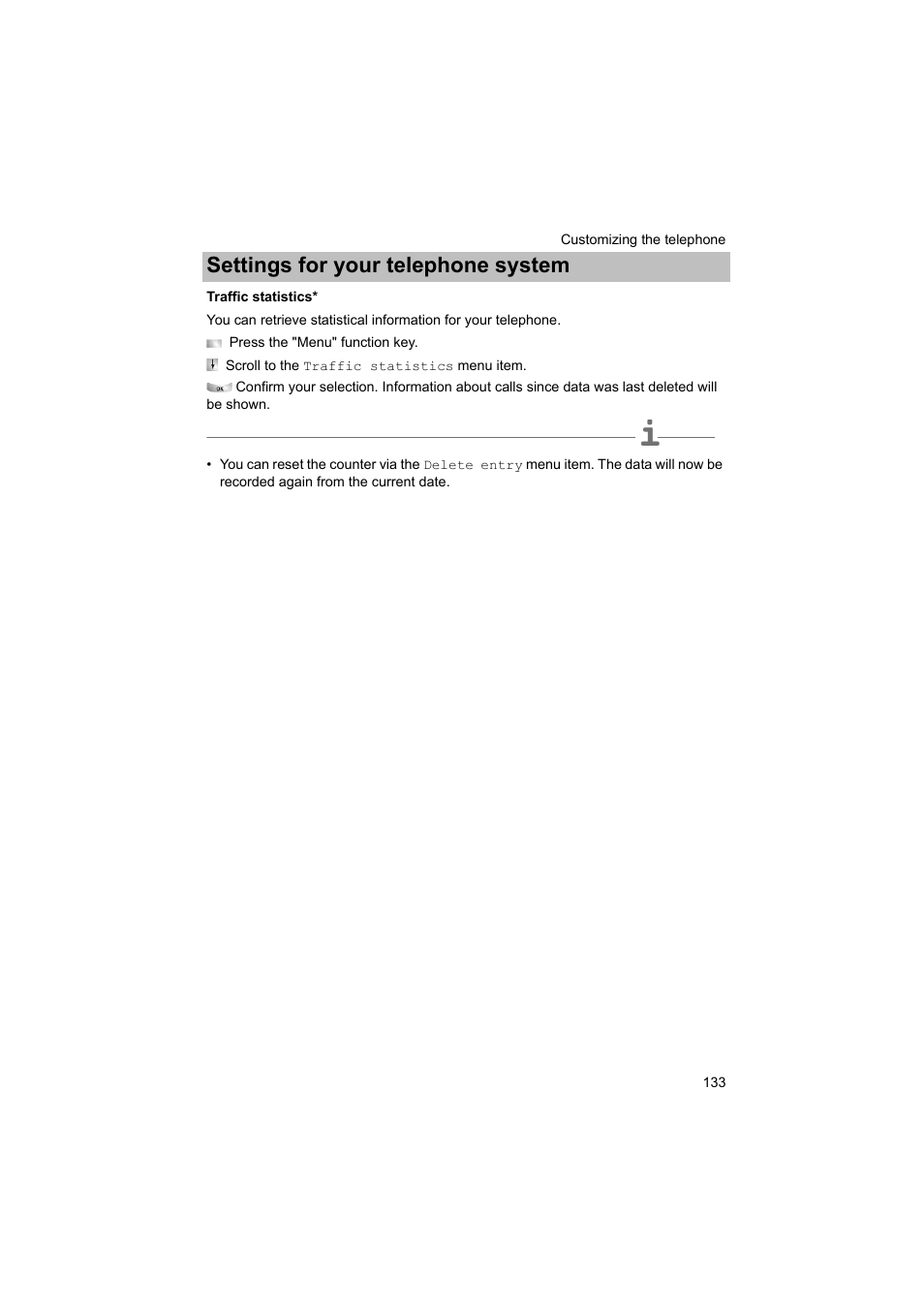 Traffic statistics, Tics, P. 133) | Settings for your telephone system | Avaya T3 (IP) Comfort User Manual | Page 133 / 172