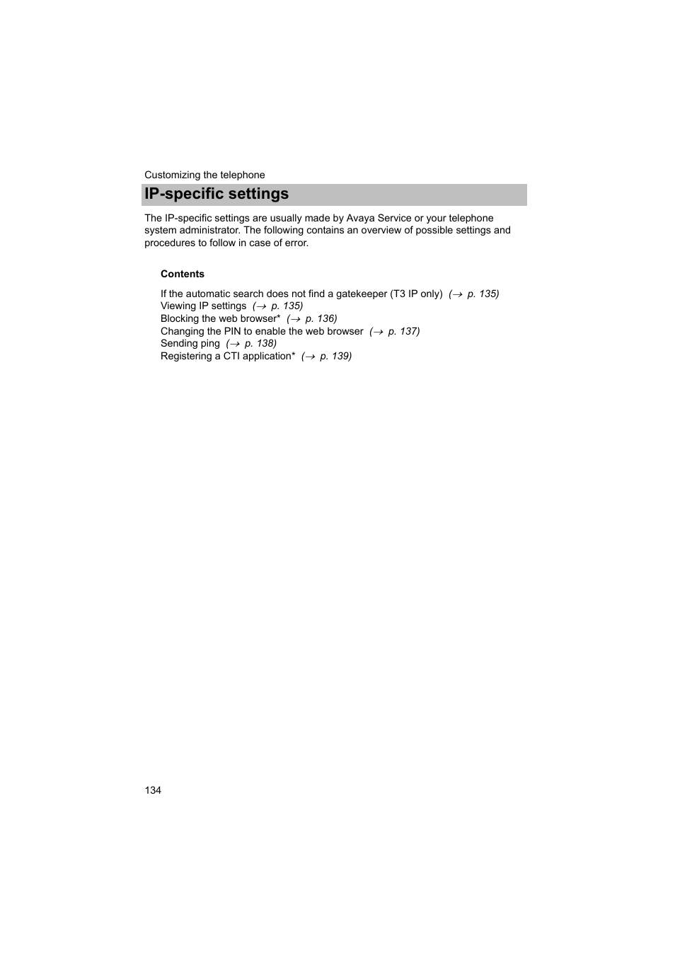 Ip-specific settings, P. 134) | Avaya T3 (IP) Comfort User Manual | Page 134 / 172