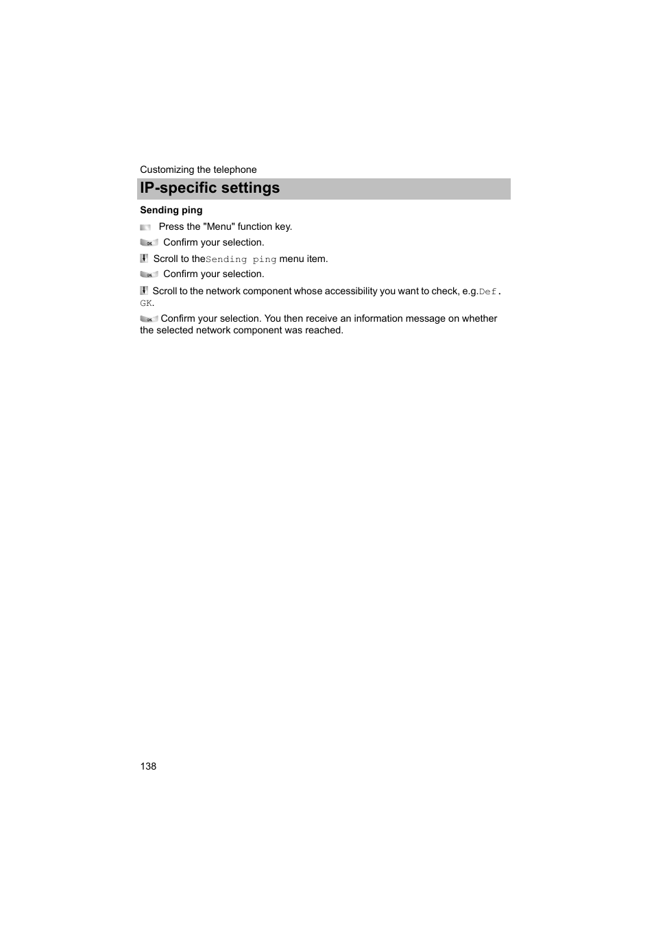 Sending ping, P. 138), Ip-specific settings | Avaya T3 (IP) Comfort User Manual | Page 138 / 172