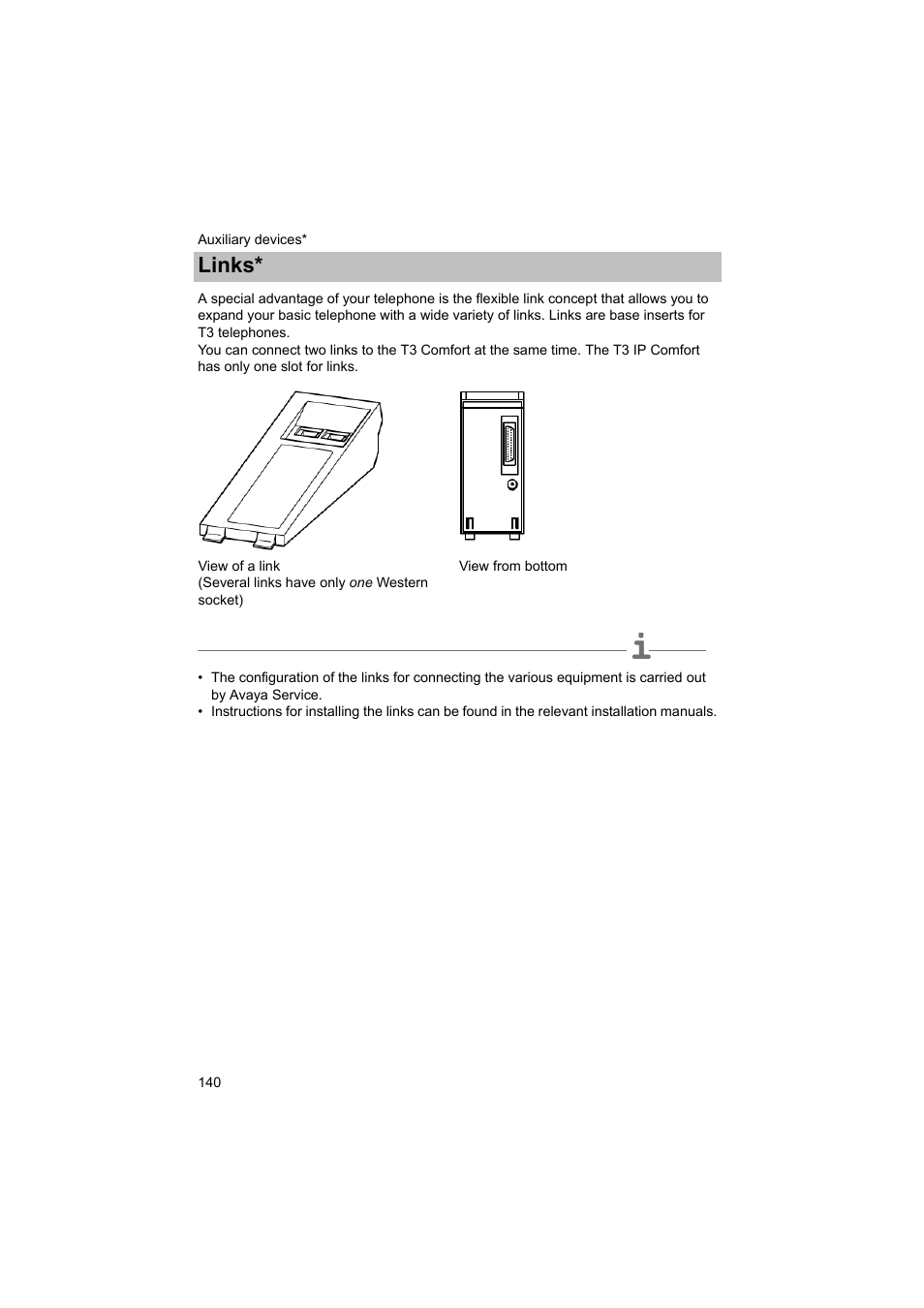 Auxiliary devices, Links, Auxiliary devices* links | Avaya T3 (IP) Comfort User Manual | Page 140 / 172