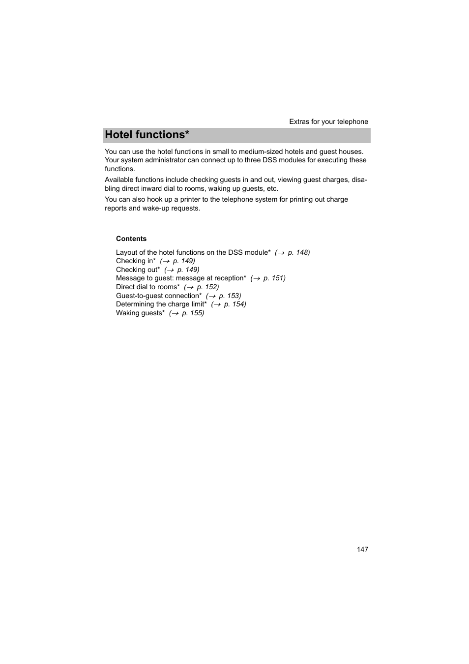 Extras for your telephone, Hotel functions, Extras for your telephone hotel functions | Avaya T3 (IP) Comfort User Manual | Page 147 / 172