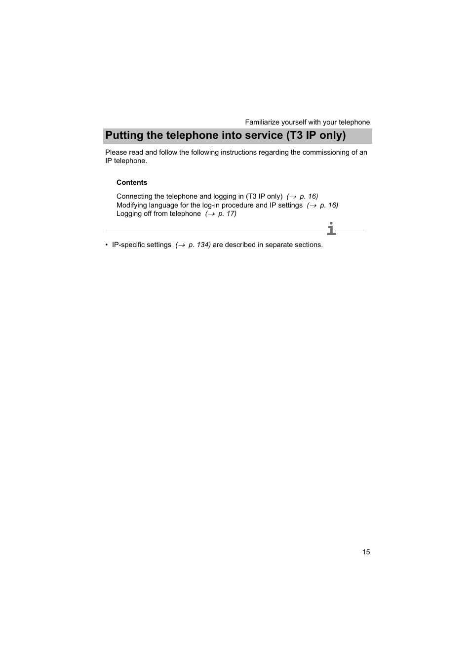 Putting the telephone into service (t3 ip only), P. 15) | Avaya T3 (IP) Comfort User Manual | Page 15 / 172