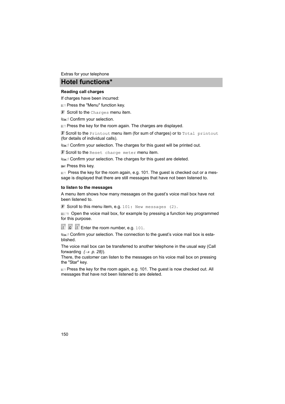 Hotel functions | Avaya T3 (IP) Comfort User Manual | Page 150 / 172