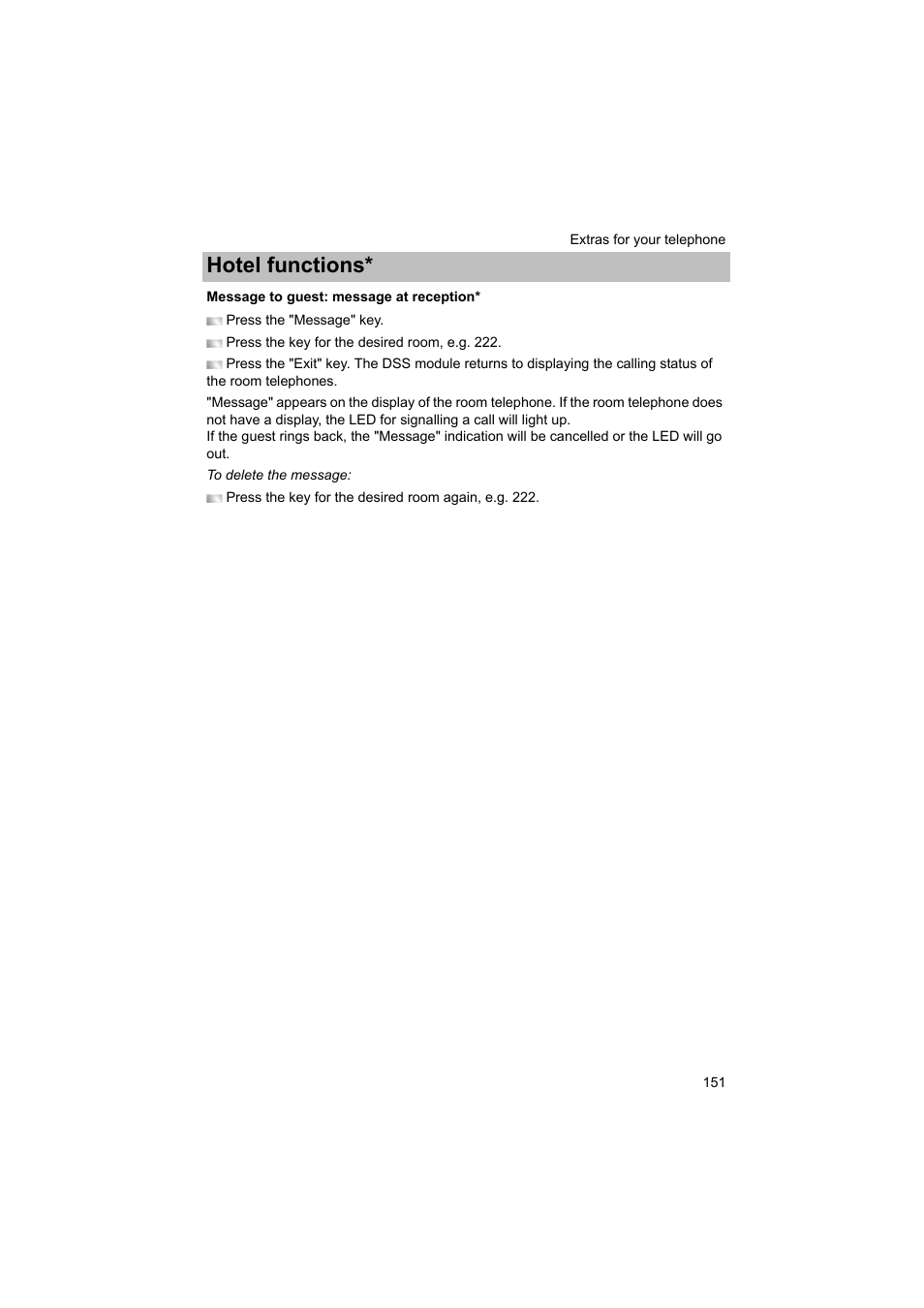 Message to guest: message at reception, P. 151), Hotel functions | Avaya T3 (IP) Comfort User Manual | Page 151 / 172