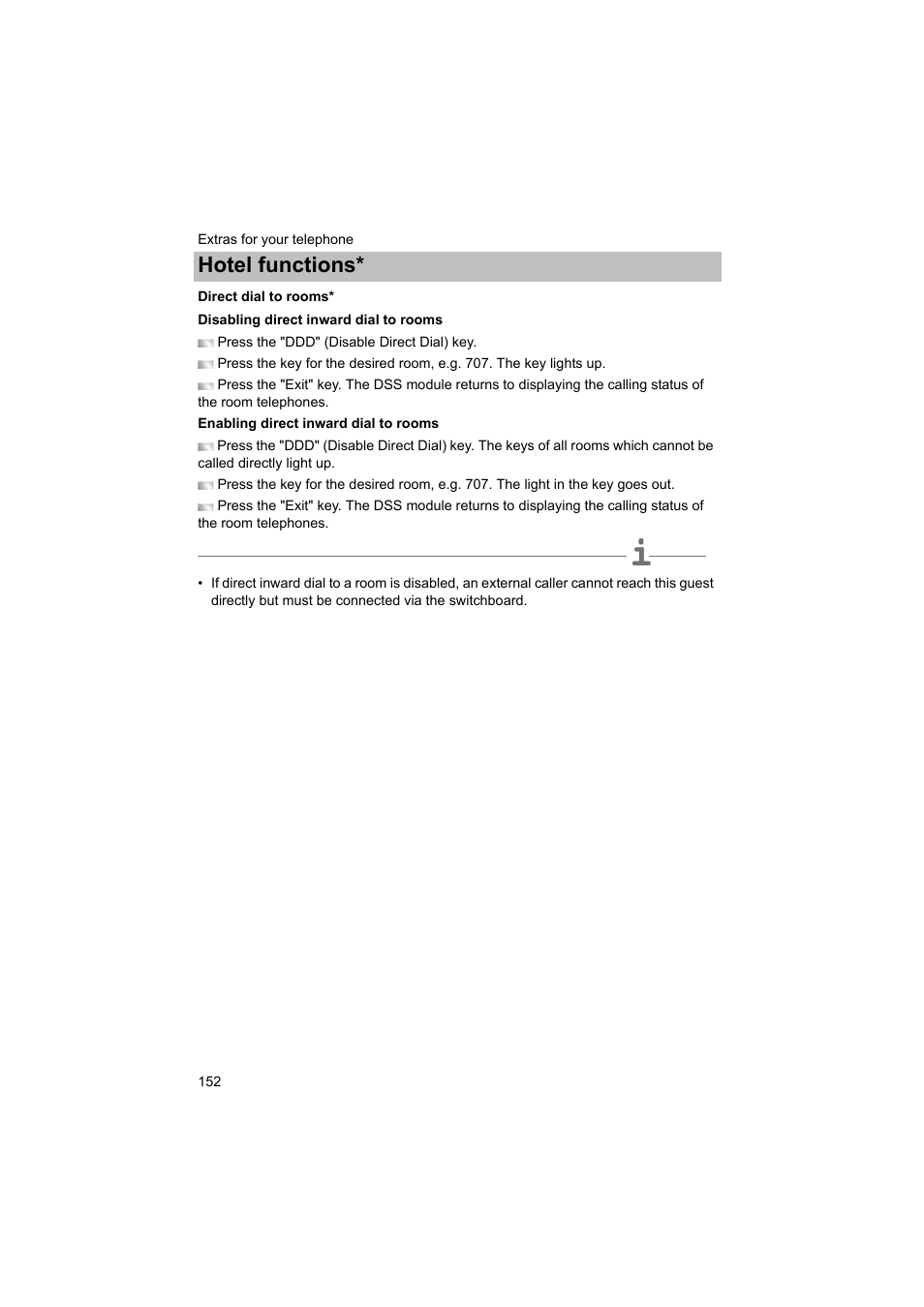 Direct dial to rooms, To rooms, P. 152) | Hotel functions | Avaya T3 (IP) Comfort User Manual | Page 152 / 172
