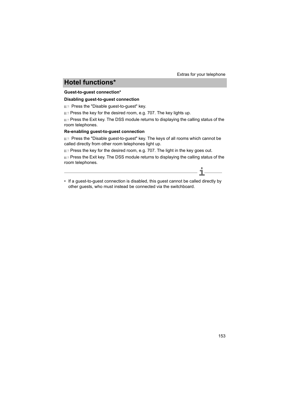 Guest-to-guest connection, P. 153), Hotel functions | Avaya T3 (IP) Comfort User Manual | Page 153 / 172