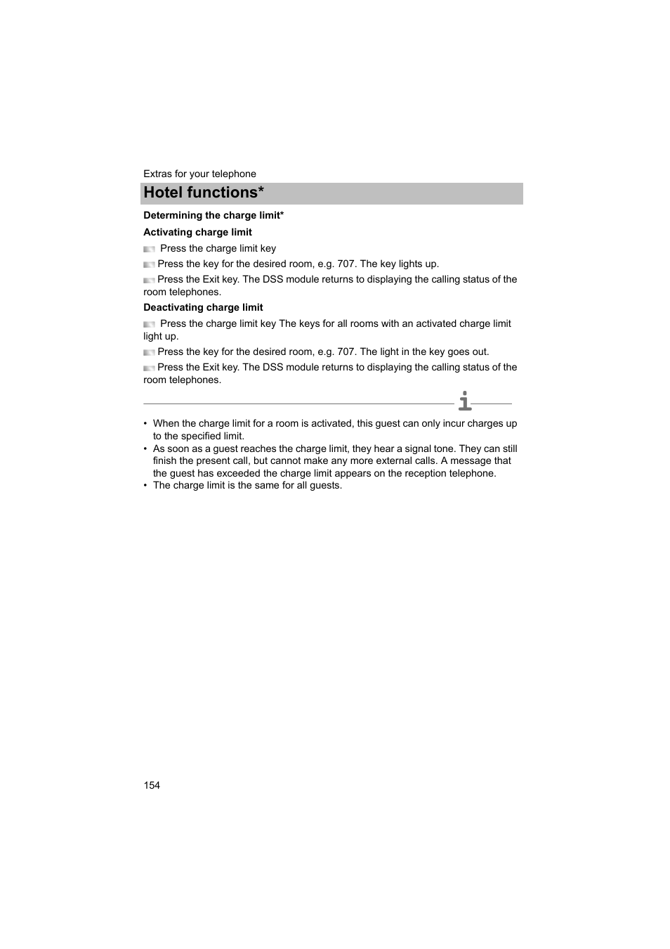 Determining the charge limit, P. 154), Hotel functions | Avaya T3 (IP) Comfort User Manual | Page 154 / 172
