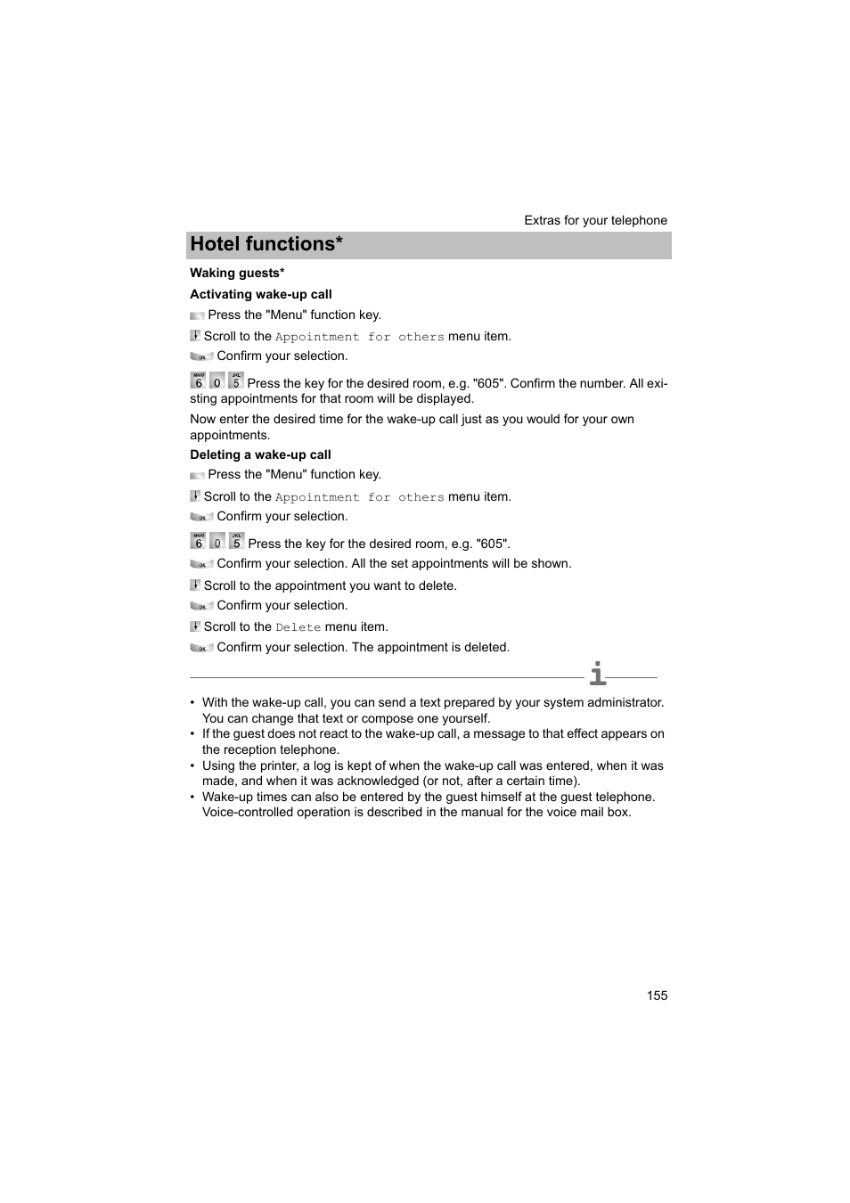 Waking guests, P. 155), Hotel functions | Avaya T3 (IP) Comfort User Manual | Page 155 / 172