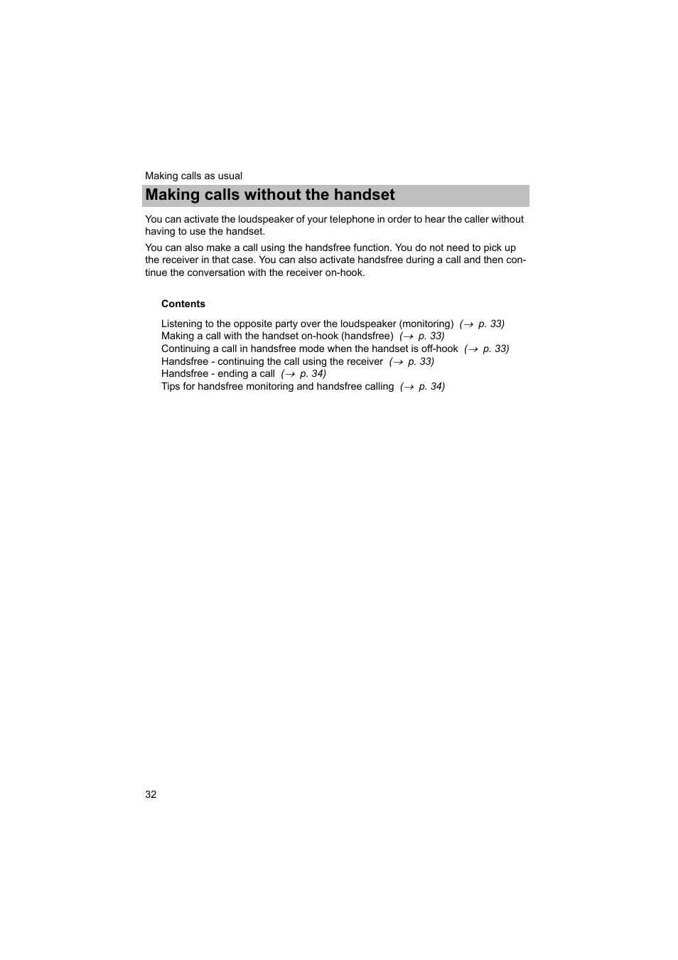Making calls without the handset | Avaya T3 (IP) Comfort User Manual | Page 32 / 172