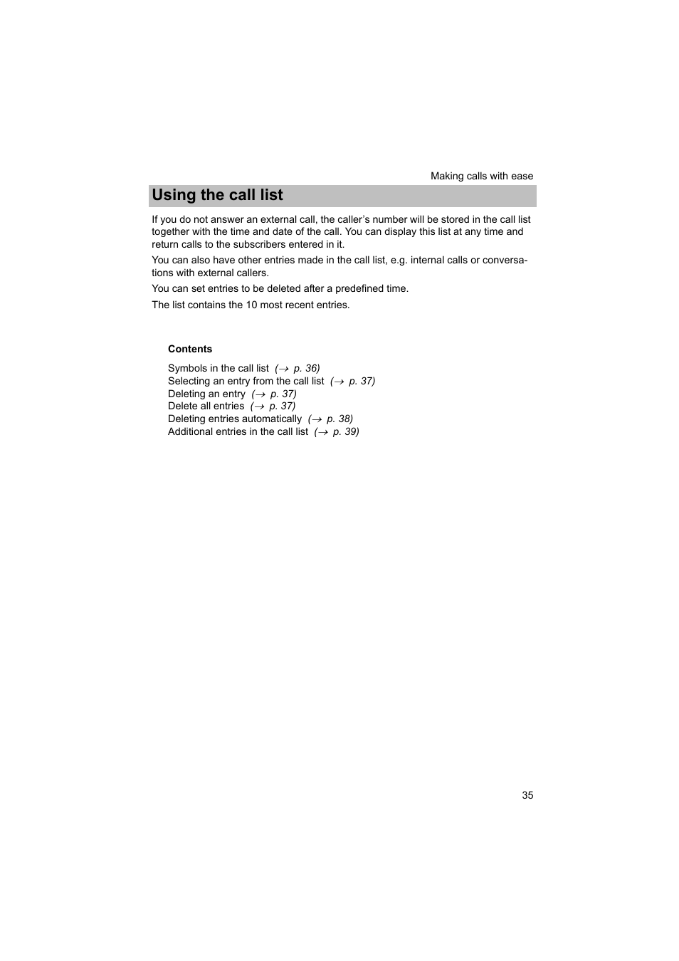 Making calls with ease, Using the call list, Making calls with ease using the call list | Avaya T3 (IP) Comfort User Manual | Page 35 / 172