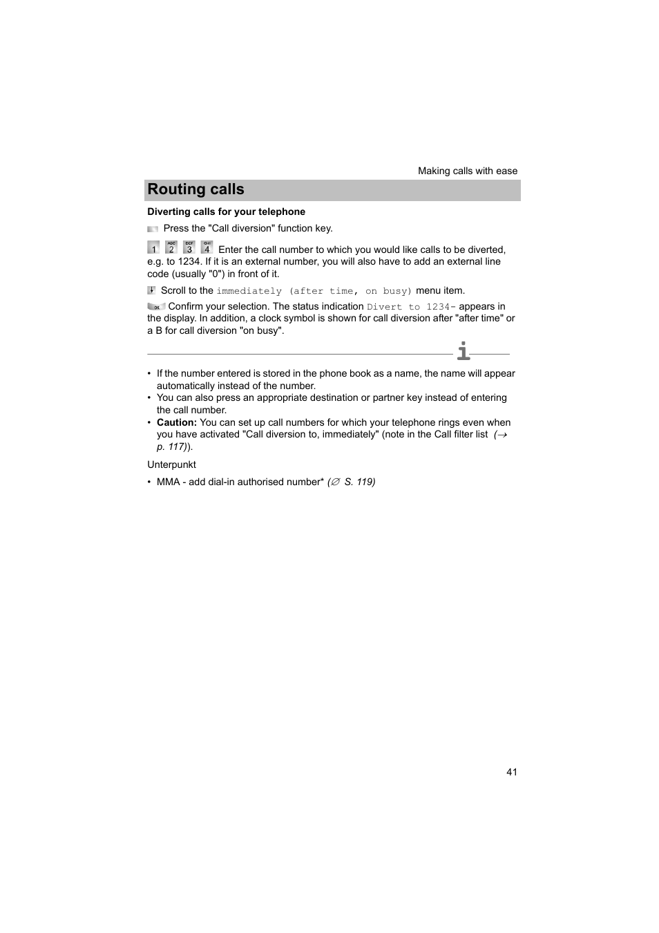 Diverting calls for your telephone, P. 41), Routing calls | Avaya T3 (IP) Comfort User Manual | Page 41 / 172