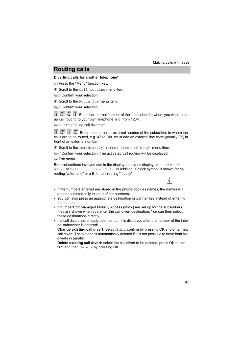 Diverting calls for another telephone, P. 43), Routing calls | Avaya T3 (IP) Comfort User Manual | Page 43 / 172