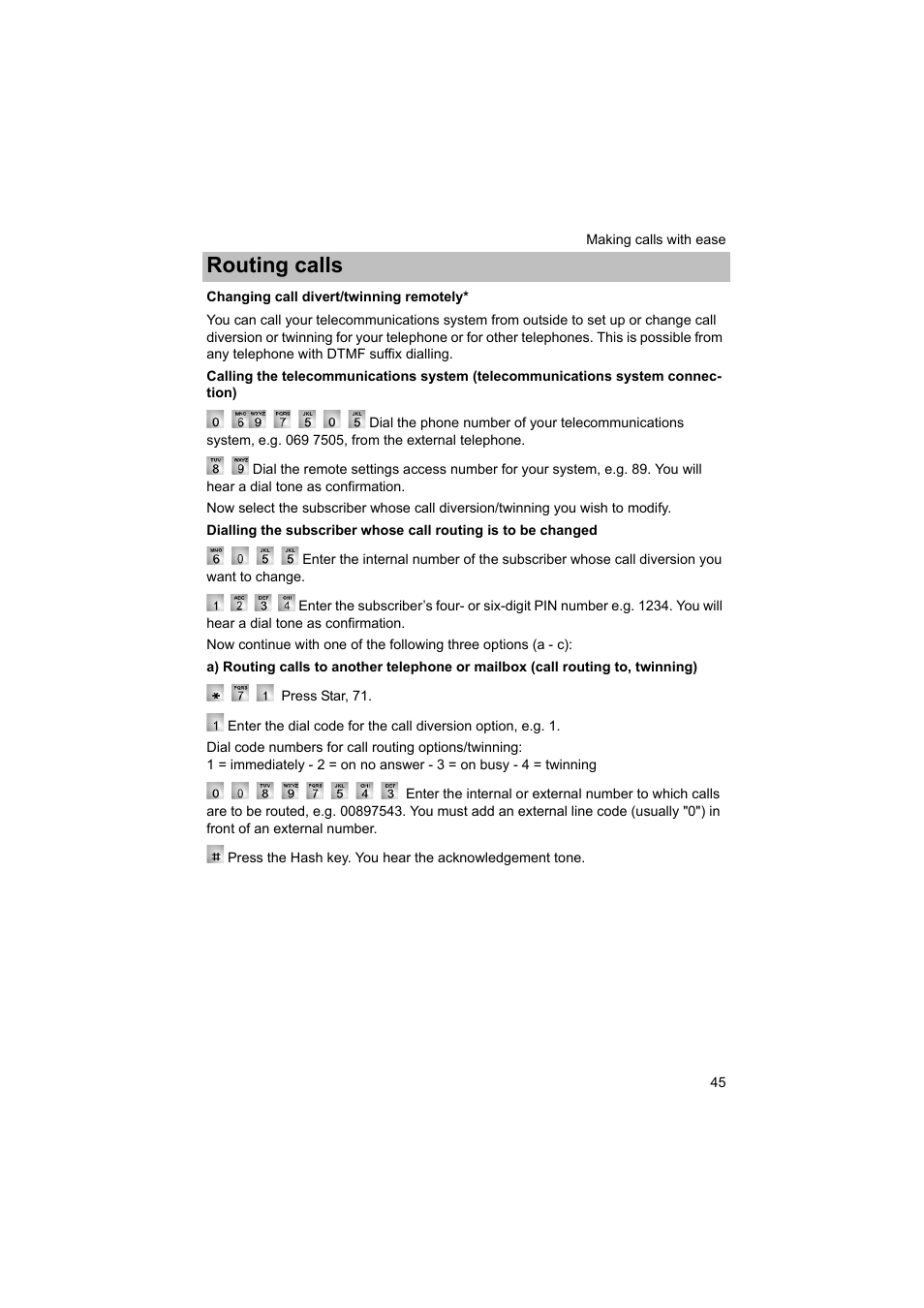 Changing call divert/twinning remotely, P. 45), Routing calls | Avaya T3 (IP) Comfort User Manual | Page 45 / 172