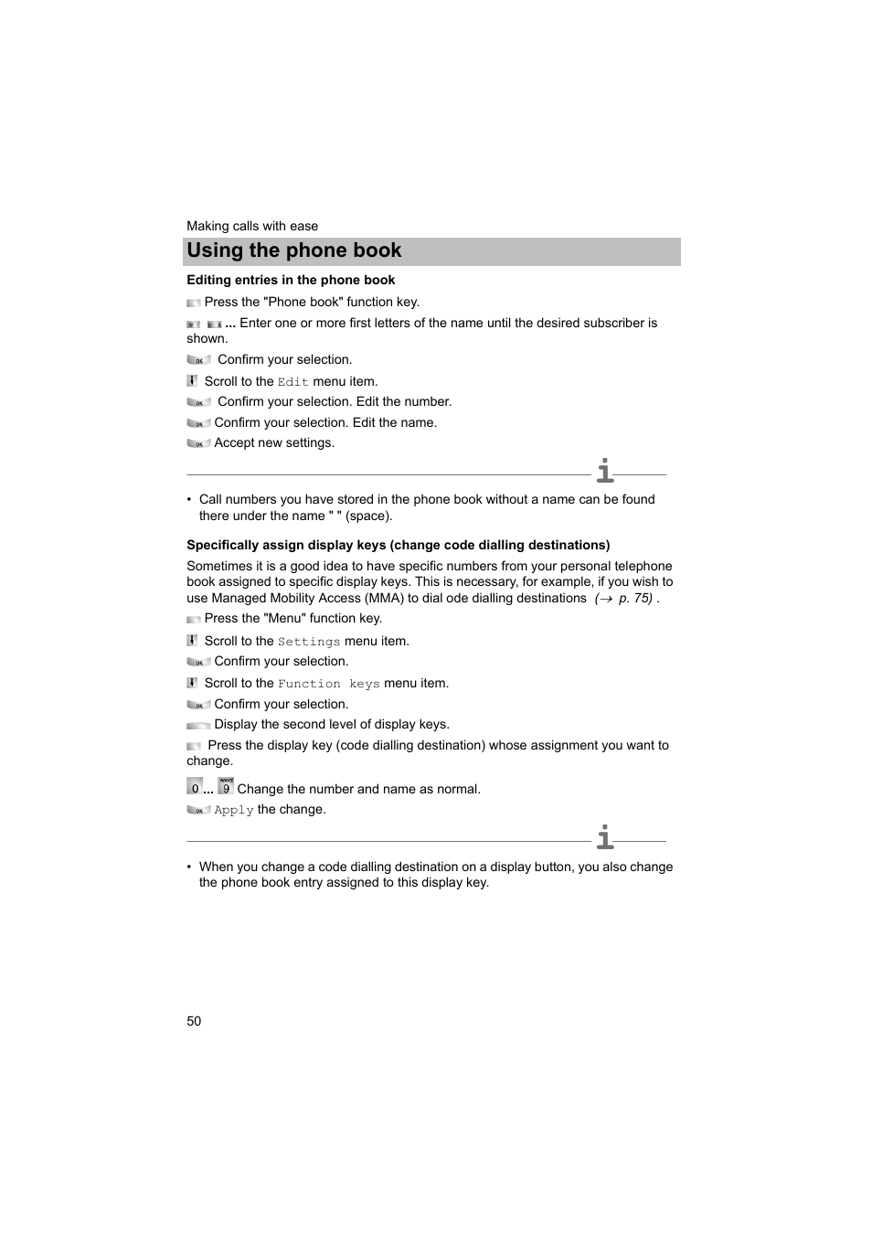 Editing entries in the phone book, P. 50), Using the phone book | Avaya T3 (IP) Comfort User Manual | Page 50 / 172