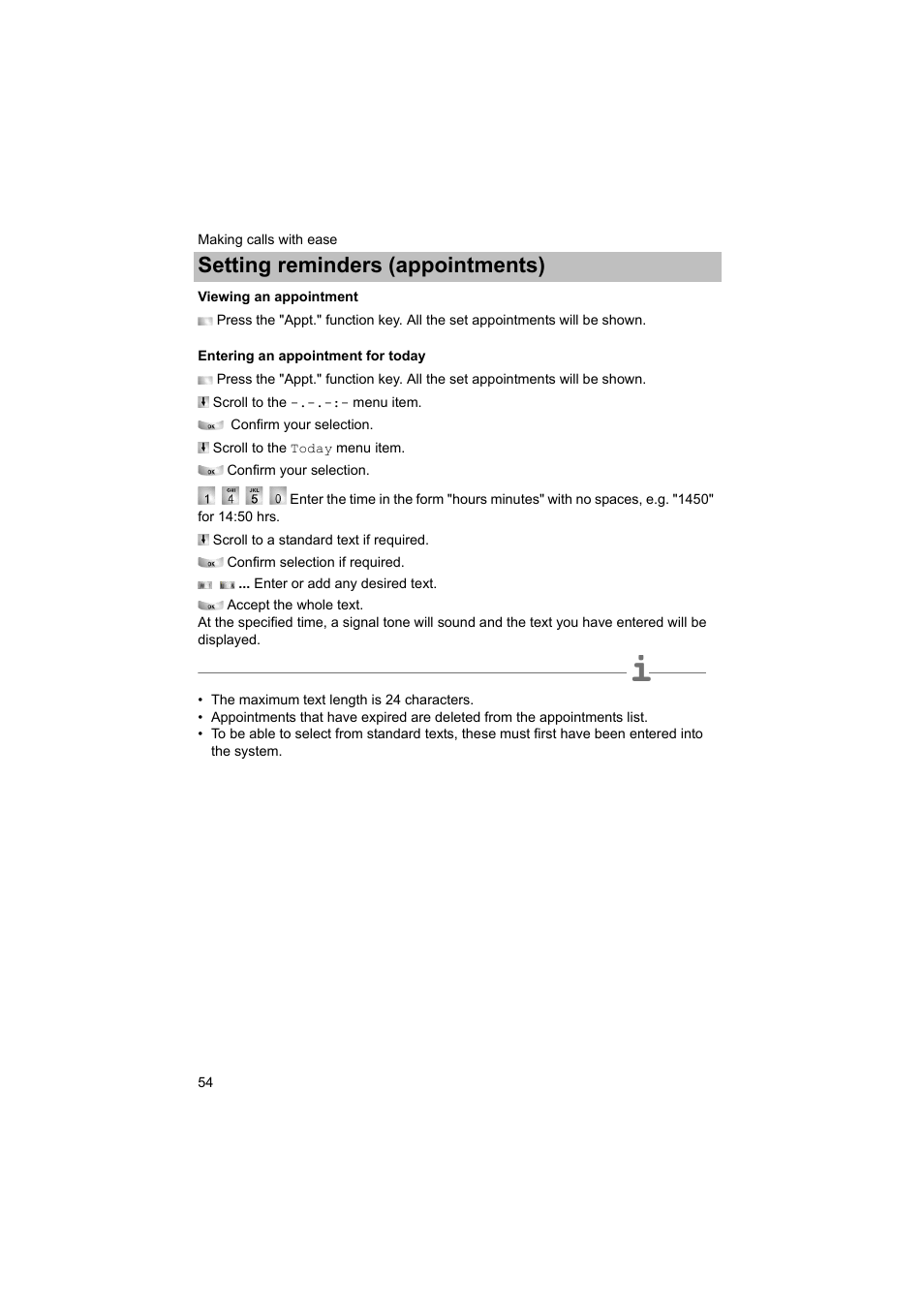Viewing an appointment, Entering an appointment for today, P. 54) | Setting reminders (appointments) | Avaya T3 (IP) Comfort User Manual | Page 54 / 172