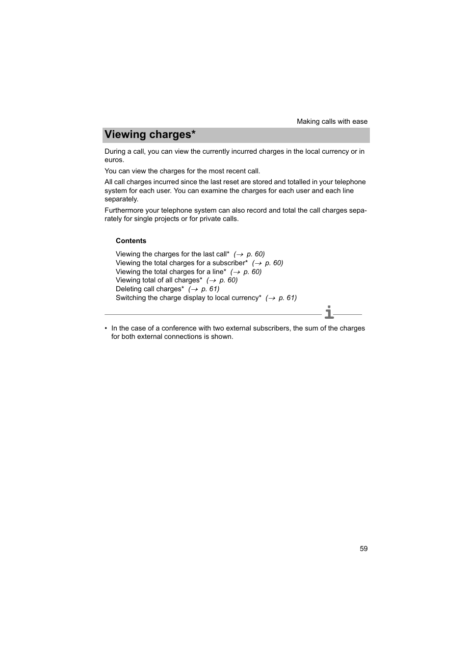 Viewing charges | Avaya T3 (IP) Comfort User Manual | Page 59 / 172
