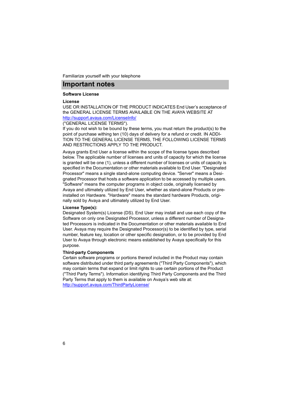Software license | Avaya T3 (IP) Comfort User Manual | Page 6 / 172