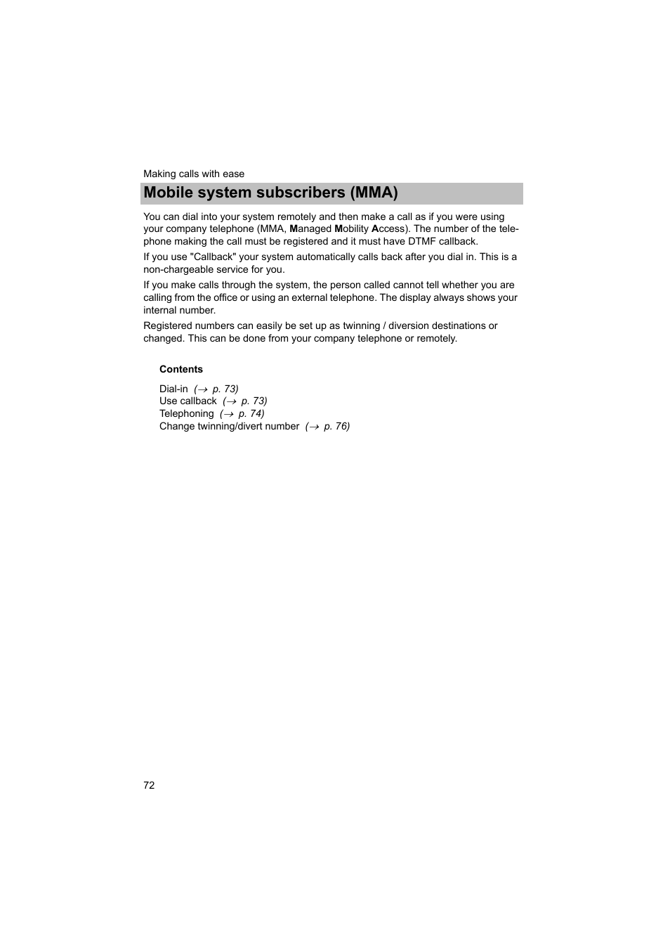 Mobile system subscribers (mma) | Avaya T3 (IP) Comfort User Manual | Page 72 / 172
