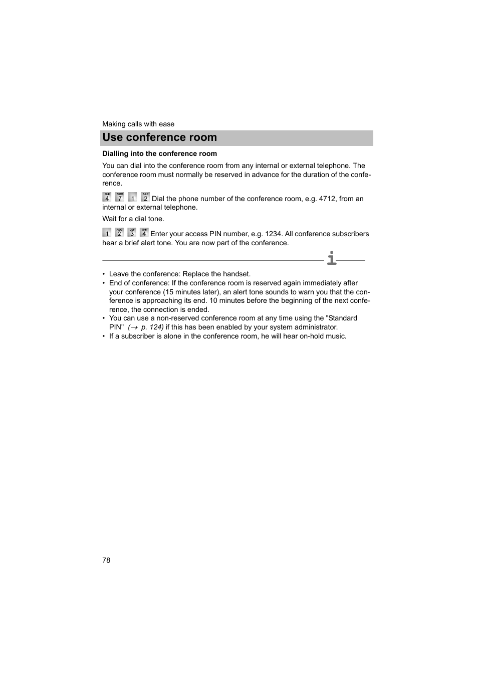 Dialling into the conference room, P. 78), Use conference room | Avaya T3 (IP) Comfort User Manual | Page 78 / 172