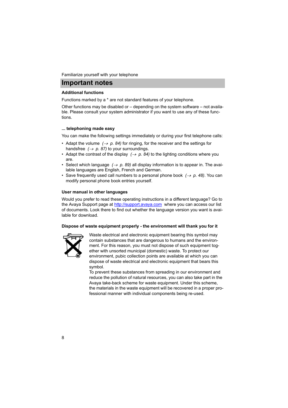 Additional functions, Telephoning made easy, User manual in other languages | Avaya T3 (IP) Comfort User Manual | Page 8 / 172