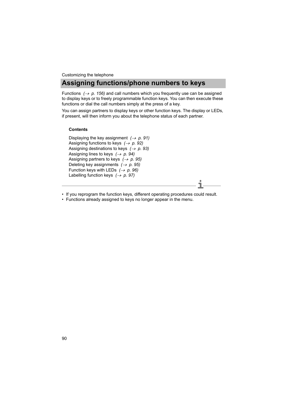 Assigning functions/phone numbers to keys, P. 90) | Avaya T3 (IP) Comfort User Manual | Page 90 / 172