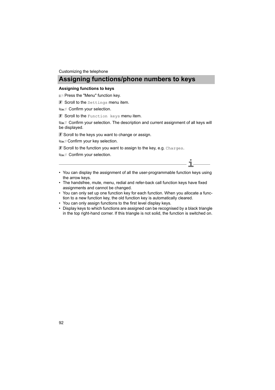 Assigning functions to keys, Functions to keys, P. 92) | Assigning functions/phone numbers to keys | Avaya T3 (IP) Comfort User Manual | Page 92 / 172