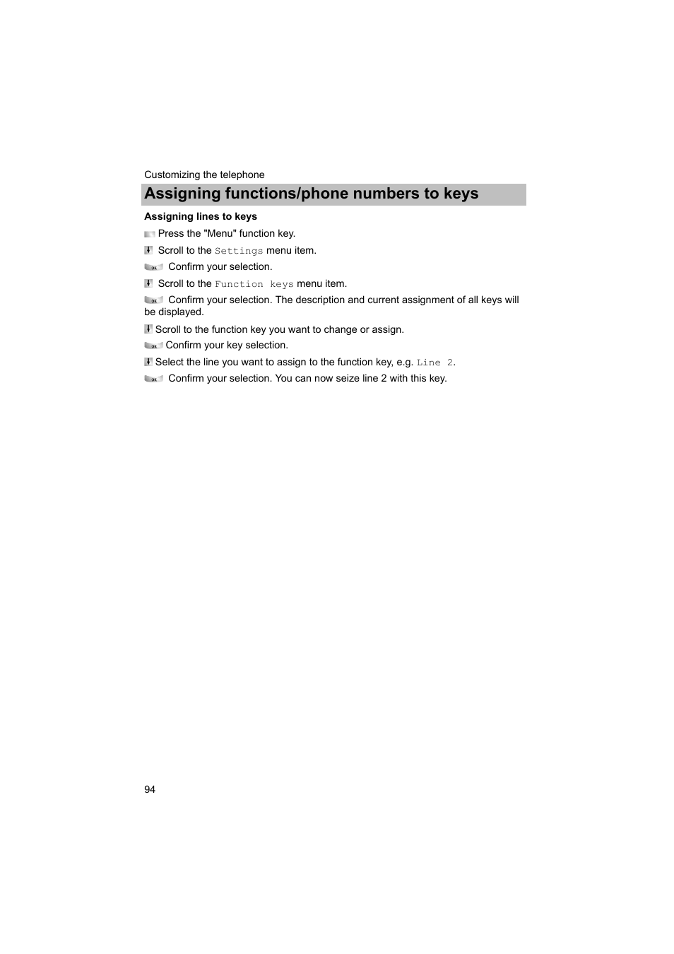 Assigning lines to keys, P. 94), Assigning functions/phone numbers to keys | Avaya T3 (IP) Comfort User Manual | Page 94 / 172
