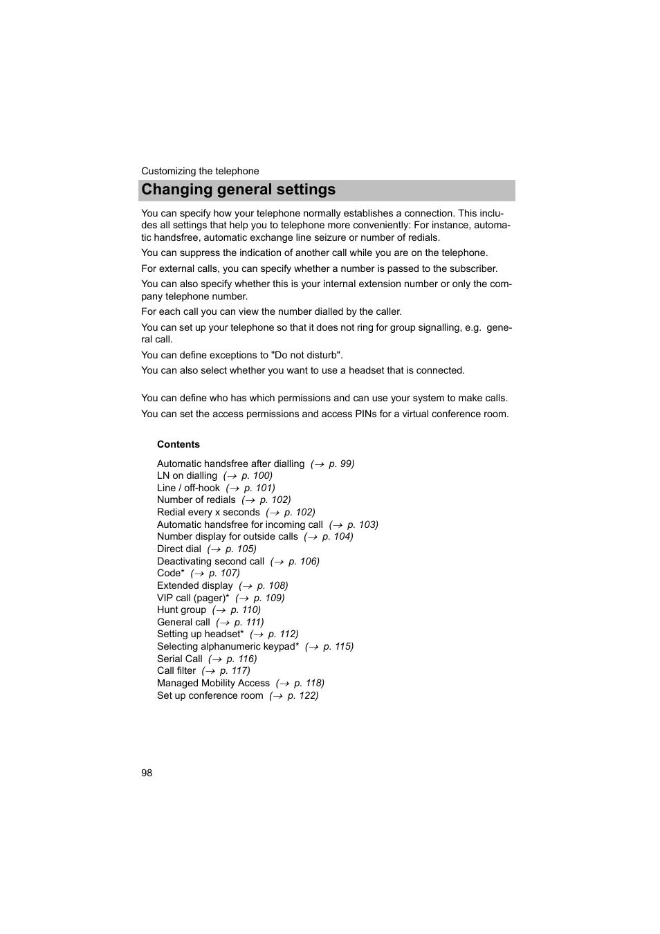 Changing general settings | Avaya T3 (IP) Comfort User Manual | Page 98 / 172