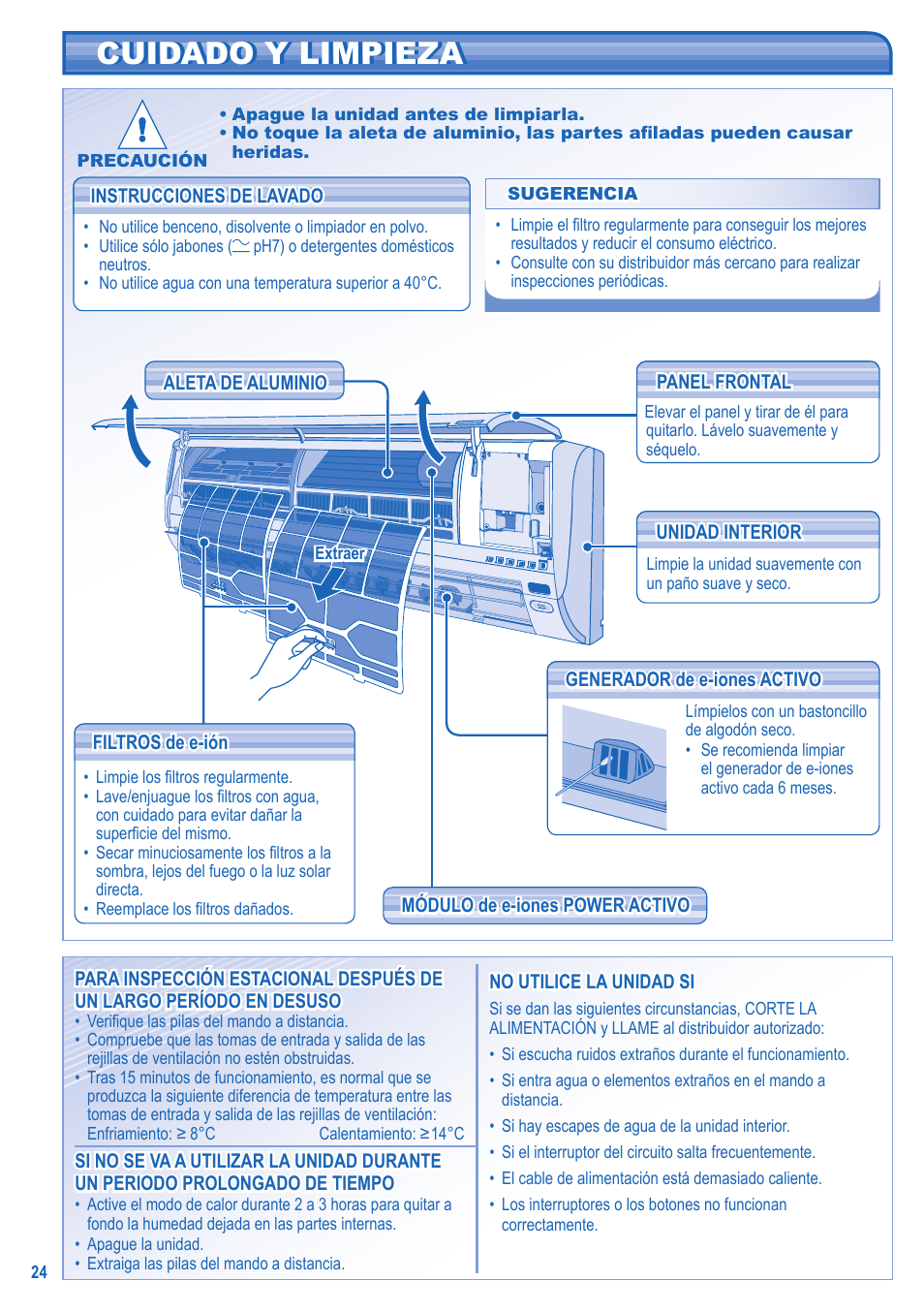 Cuidado y limpieza | Panasonic CSE15HKEW User Manual | Page 8 / 10