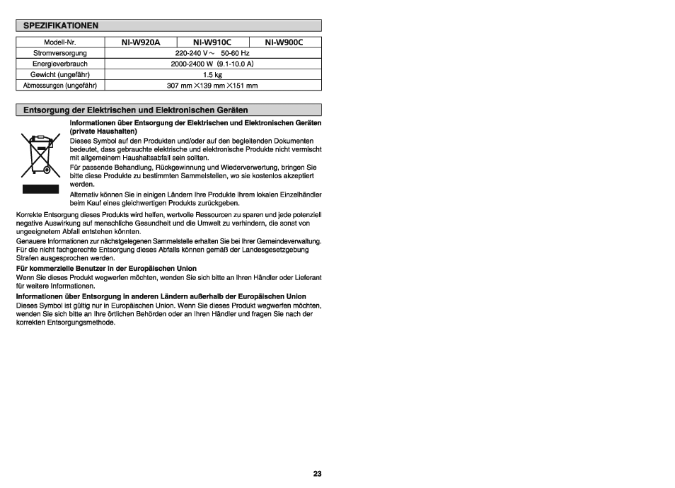 Spezifikationen | Panasonic NIW900CVXA User Manual | Page 13 / 28