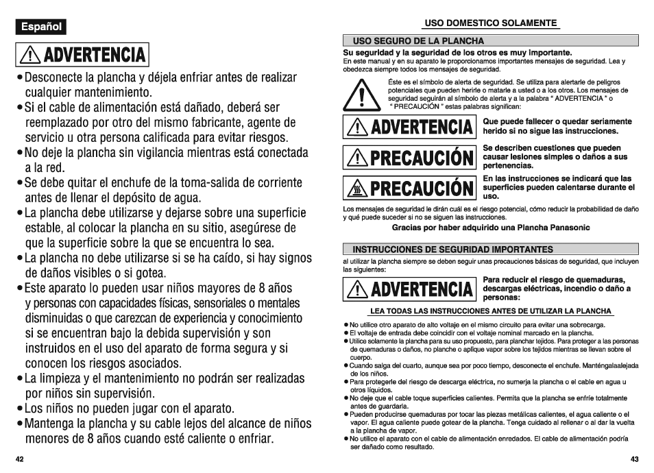 A advertencia, A precaucion, Advertencia | Precaucion a precaucion | Panasonic NIW900CVXA User Manual | Page 24 / 28
