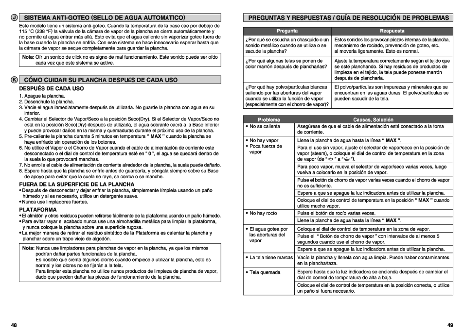 1 sistema anti-goteo (sello de agua automático), Despues de cada uso, Fuera de la superficie de la plancha | Plataforma | Panasonic NIW900CVXA User Manual | Page 27 / 28