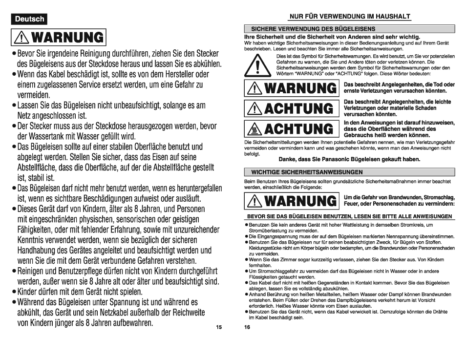 A warnung, Aachtung, Achtung | A warnung aachtung | Panasonic NIW900CVXA User Manual | Page 9 / 28