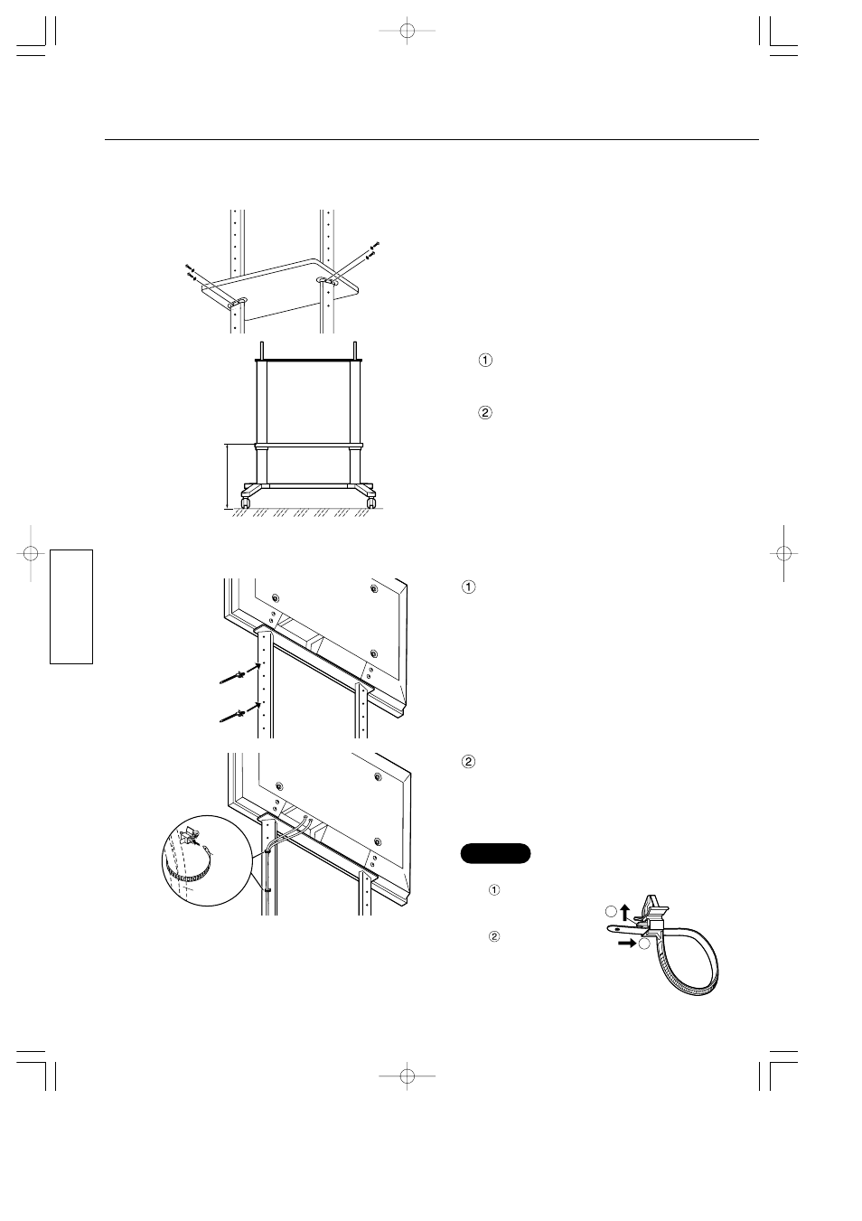Procédure d’installation, Réglez la hauteur de l’étagère si besoin est, Attache du câblage | Panasonic TYST42PF3 User Manual | Page 30 / 50