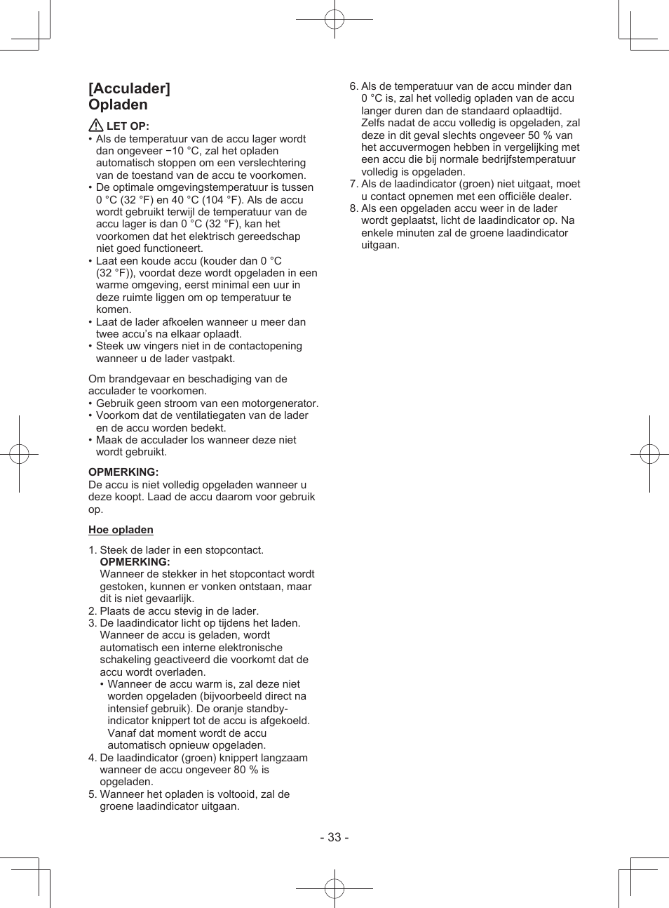 Acculader] opladen | Panasonic EY3743 User Manual | Page 33 / 64
